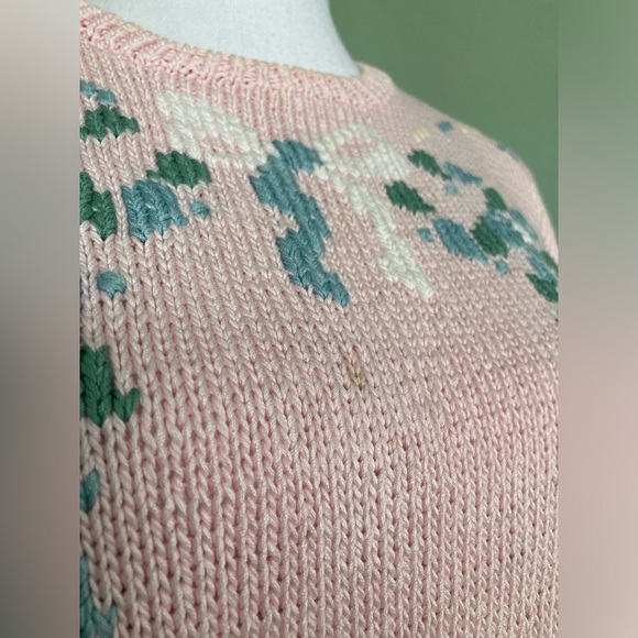 Vintage Berek Hand Knit Sweater Floral Pink Design 100% Cotton Fairy Kei Cottage - Picture 2 of 10